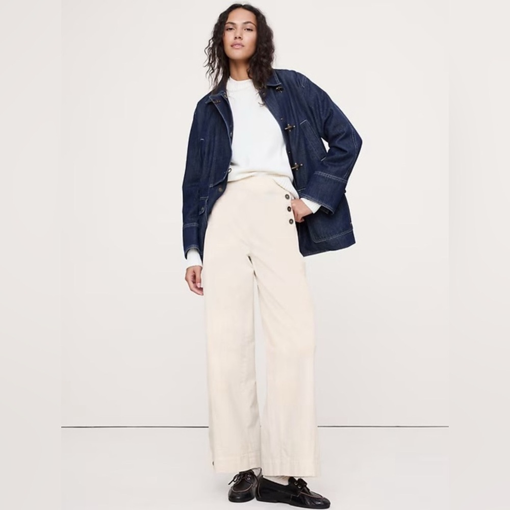 NWT! BANANA REPUBLIC CREAM HIGH-RISE STRETCH-CANVAS SAILOR PANT - SIZE 4 LONG 🩷